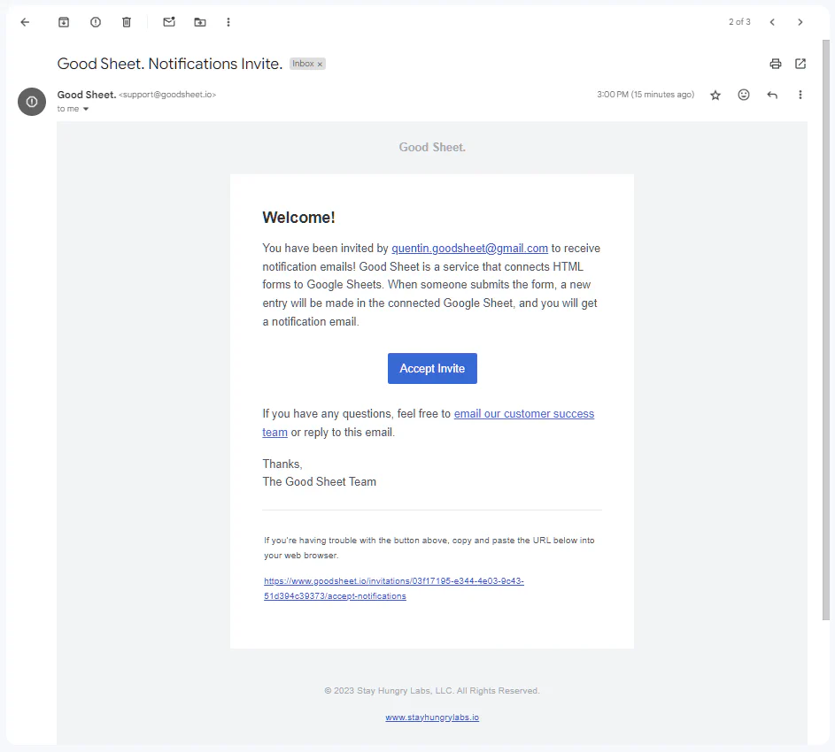 Invite email