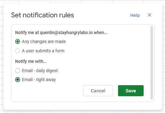 Edit Notification - dialog