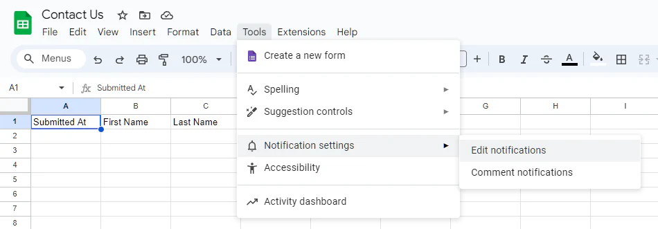 Edit Notification - expanded nav